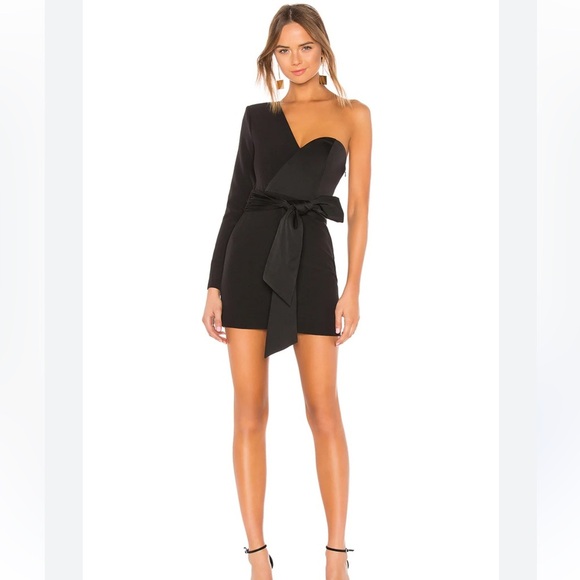 NBD / REVOLVE BLACK “MONSIEUR” ONE SLEEVE MINI DRESS WITH BOW SIZE XS - Picture 1 of 10